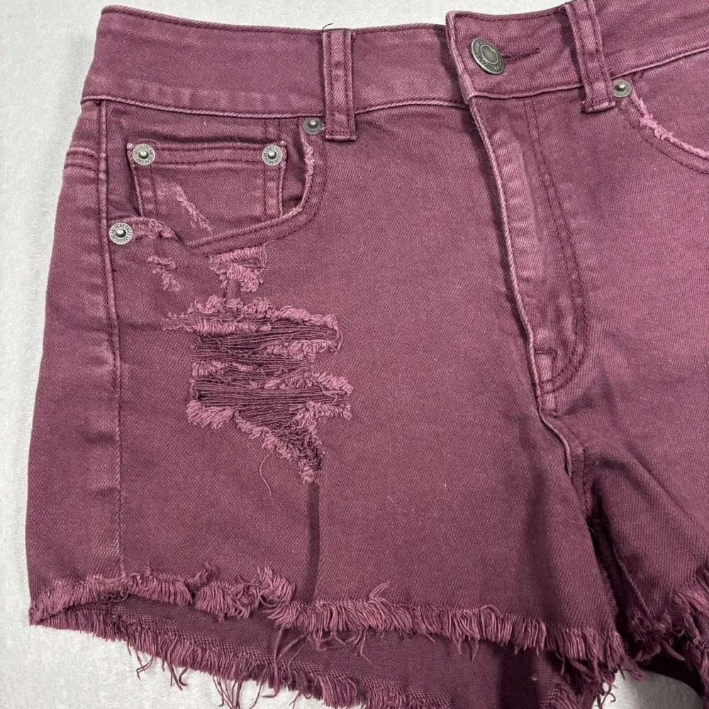 American Eagle Outfitters Cut-off Shorts Women's Size 2 Stretch Burgundy 3" - Picture 7 of 8